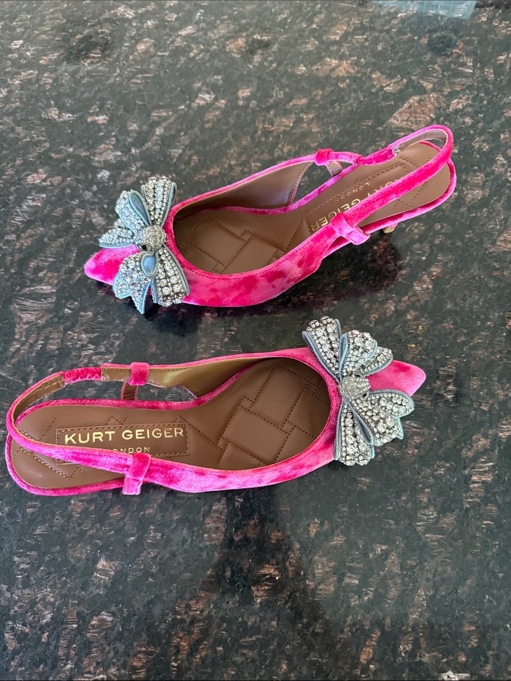 Kurt Geiger Fuchsia Velvet Slingback Flats with Crystal Bow - Picture 3 of 8